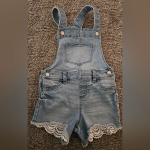 Denim Overalls with Lace Trim